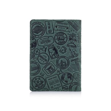 Оригинальная кожаная обложка для паспорта с отделением для карт зеленого цвета с художественным тиснением "Let's Go Travel"