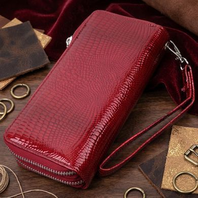 Фактурний клатч на два відділення з лакованої натуральної шкіри ST Leather 22692 Червоний