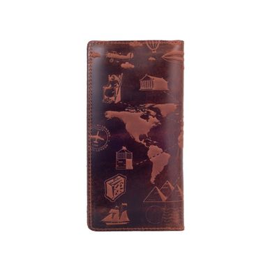 Дизайнерский бумажник на 14 карт с натуральной матовой кожи коньячного цвета с авторским художественным тиснением "7 wonders of the world"