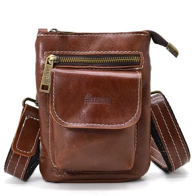 Маленькая мужская сумка на пояс, через плечо, на джинсы коньяк TARWA GB-1350-3md Коньячный