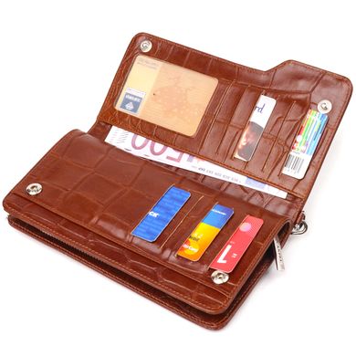 Практичное портмоне клатч из натуральной фактурной кожи CANPELLINI 21544 Коричневое