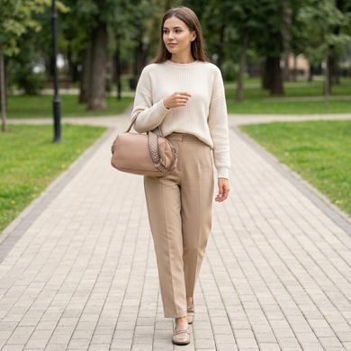 Прямокутна сумка для жінок на два відділення з натуральної шкіри Vintage 22345 Бежева