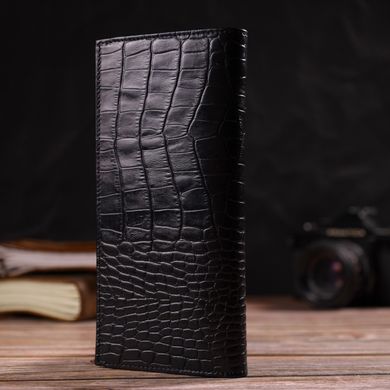 Привабливий вертикальний чоловічий гаманець із натуральної шкіри з тисненням під крокодила CANPELLINI 21896 Чорний