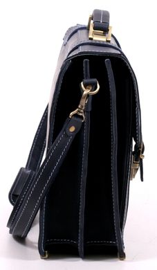 Шикарный мужской портфель из натуральной винтажной кожи синего цвета Manufatto 10092