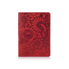 Червона дизайнерська шкіряна обкладинка для паспорта з відділенням для карт, колекція "Mehendi Art"