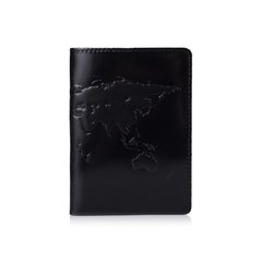 Оригинальная кожаная обложка для паспорта черного цвета с художественным тиснением "World Map"