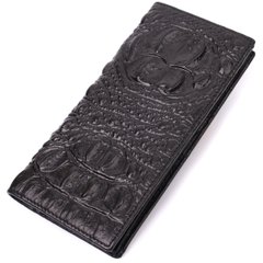 Вертикальний гаманець із натуральної шкіри з фактурним тисненням під крокодила Vintage sale_15071 Чорний
