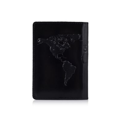 Оригинальная кожаная обложка для паспорта черного цвета с художественным тиснением "World Map"