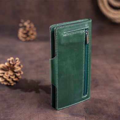 Бумажник унисекс вертикальный из винтажной кожи на кнопках SHVIGEL 16179 Зеленый