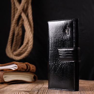Лакированный женский кошелек из натуральной фактурной кожи KARYA 21031 Черный