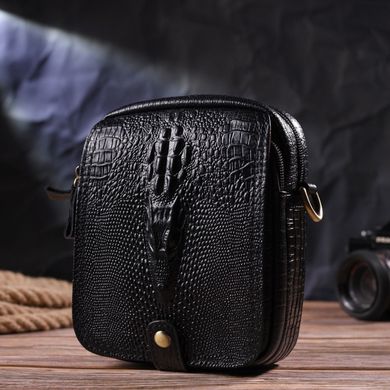 Небольшая мужская сумка из натуральной кожи с фактурой под крокодила 21299 Vintage Черная