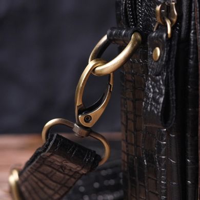 Невелика чоловіча сумка з натуральної шкіри з фактурою під крокодила 21299 Vintage Чорна