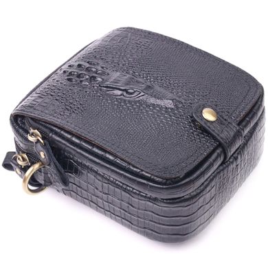 Невелика чоловіча сумка з натуральної шкіри з фактурою під крокодила 21299 Vintage Чорна
