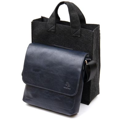 Практична шкіряна чоловіча сумка-месенджер GRANDE PELLE 11433 Темно-синій