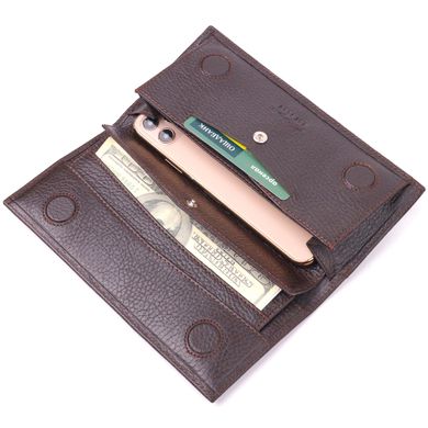Чудовий вертикальний чоловічий гаманець із натуральної зернистої шкіри KARYA 21437 Коричневий
