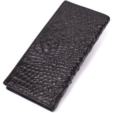 Вертикальний гаманець із натуральної шкіри з фактурним тисненням під крокодила Vintage sale_15071 Чорний
