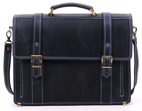 Шикарний чоловічий портфель з натуральної винтажной шкіри синього кольору Manufatto 10092