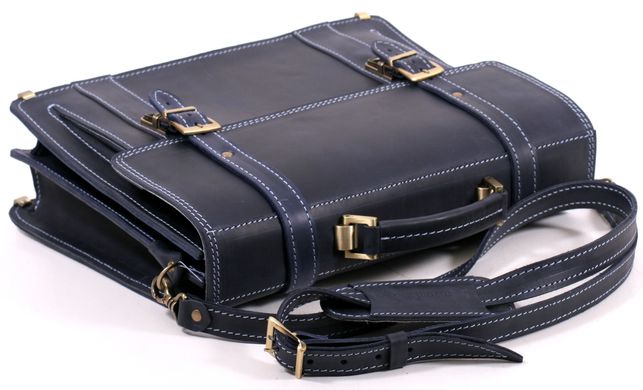 Шикарний чоловічий портфель з натуральної винтажной шкіри синього кольору Manufatto 10092