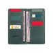 Гарний зелений шкіряний гаманець на 14 карт з авторським тисненням "7 wonders of the world"