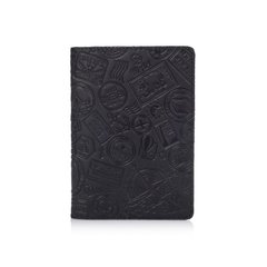 Дизайнерська шкіряна обкладинка для паспорта чорного кольору, колекція "Let's Go Travel"