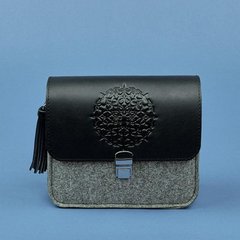 Бохо-сумка Лилу фетр серый + черная кожа графит Blanknote BN-BAG-3-felt-g