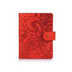 Червоний шкіряний Картхолдер на кобурному гвинті з авторським художнім тисненням "Mehendi Art"
