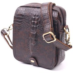 Фактурная мужская сумка из натуральной кожи с тиснением под крокодила 21300 Vintage Коричневая
