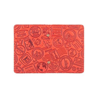 Дизайнерська обкладинка-органайзер для ID паспорта / карт з художнім тисненням "Let's Go Travel", червоного кольору