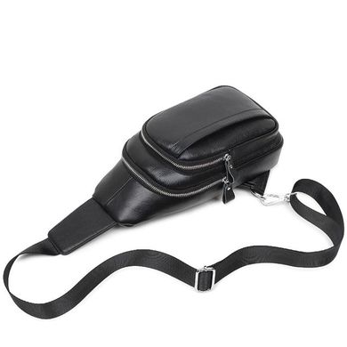 Мужской кожаный черный слинг на плечо Tiding Bag A25F-6601A Черный