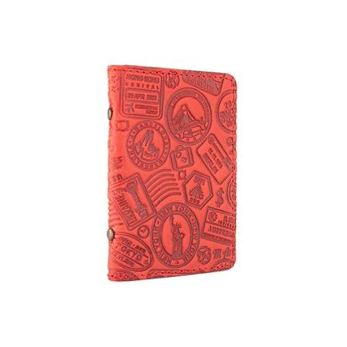 Дизайнерская обложка-органайзер для ID паспорта / карт с художественным тиснением "Let's Go Travel", красного цвета