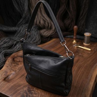 Практичная женская сумка с двумя ремешками из натуральной кожи Vintage 23053 Черный