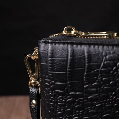 Кожаный женский клатч с фактурным тиснением под крокодила Vintage sale_15072 Черный