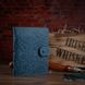 Голубой кожаный картхолдер на кобурном винте с авторским художественным тиснением "Buta Art"