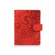 Красный кожаный картхолдер на кобурном винте с авторским художественным тиснением "Mehendi Art"