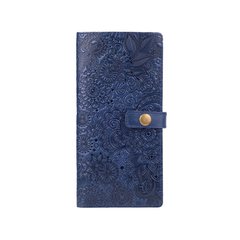 Голубой тревел-кейс с натуральной глянцевой кожи с художественным тиснением "Mehendi Art"