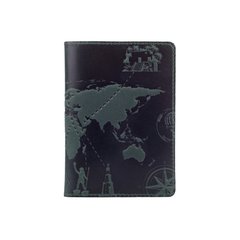 Оригінальна шкіряна обкладинка для паспорта зеленого кольору з художнім тисненням "7 wonders of the world"