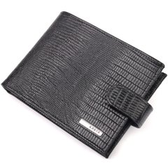 Лакированное мужское портмоне с хлястиком из натуральной фактурной кожи KARYA 21083 Черный