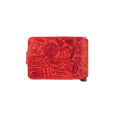 Червоний дизайнерський Затискач для грошей з натуральної матової шкіри, колекція "Let's Go Travel"