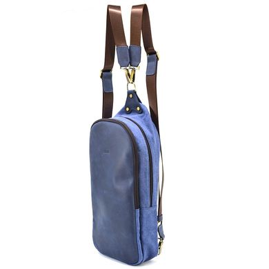 Слінг-рюкзак із синього канвасу та синьої шкіри крейзі хорс RKk-2017-4lx TARWA Синій