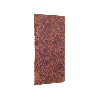 Эргономический бумажник с глянцевой кожи янтарного цвета на 14 карт с авторским художественным тиснением "Buta Art"