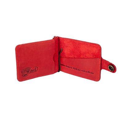Красный дизайнерский зажим для денег с натуральной матовой кожи, коллекция "Let's Go Travel"