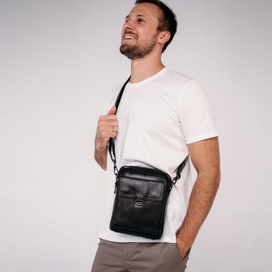 Невелика чоловіча шкіряна сумка через плече Tiding Bag N2-8013A Чорний
