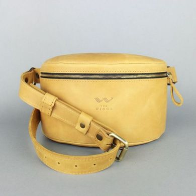 Натуральная кожаная поясная сумка желтая винтажная Blanknote TW-BeltBag-yell-crz
