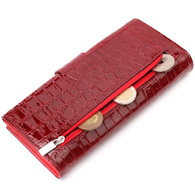 Красивий жіночий гаманець з натуральної лакованої фактурної шкіри під крокодила KARYA 21033 Червоний