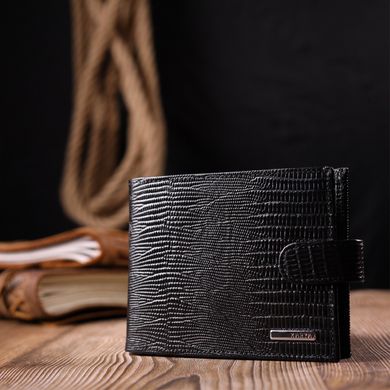 Лаковане чоловіче портмоне з хлястиком із натуральної фактурної шкіри KARYA 21083 Чорний