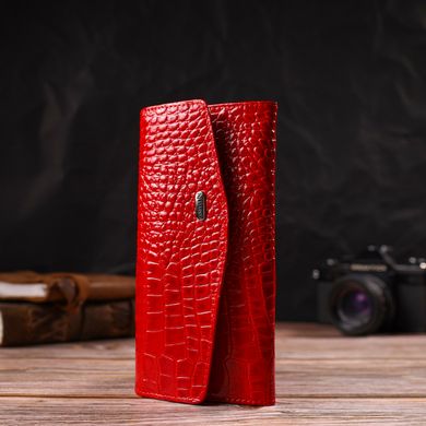 Привлекательное женское портмоне из натуральной кожи с тиснением под змею CANPELLINI 21699 Красный