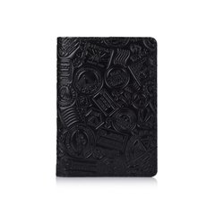 Оригинальная кожаная обложка для паспорта черного цвета с отделом для ID документов и художественным тиснением "Let's Go Travel"
