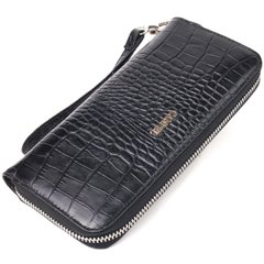Горизонтальний гаманець для жінок з натуральної фактурної шкіри під крокодила CANPELLINI 21623 Чорний