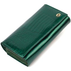 Лакированный женский кошелек с блоком для визиток из натуральной кожи ST Leather 19424 Зеленый