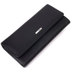Місткий жіночий шкіряний гаманець у два складання KARYA 21336 Чорний
